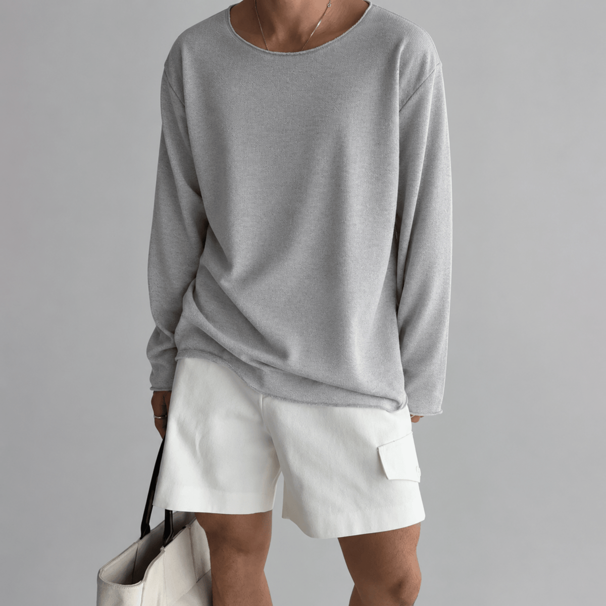 Tom - Men's Relaxed Fit Textured Knit Long Sleeve Shirt - Shirts - Grey - Davies & Cooper