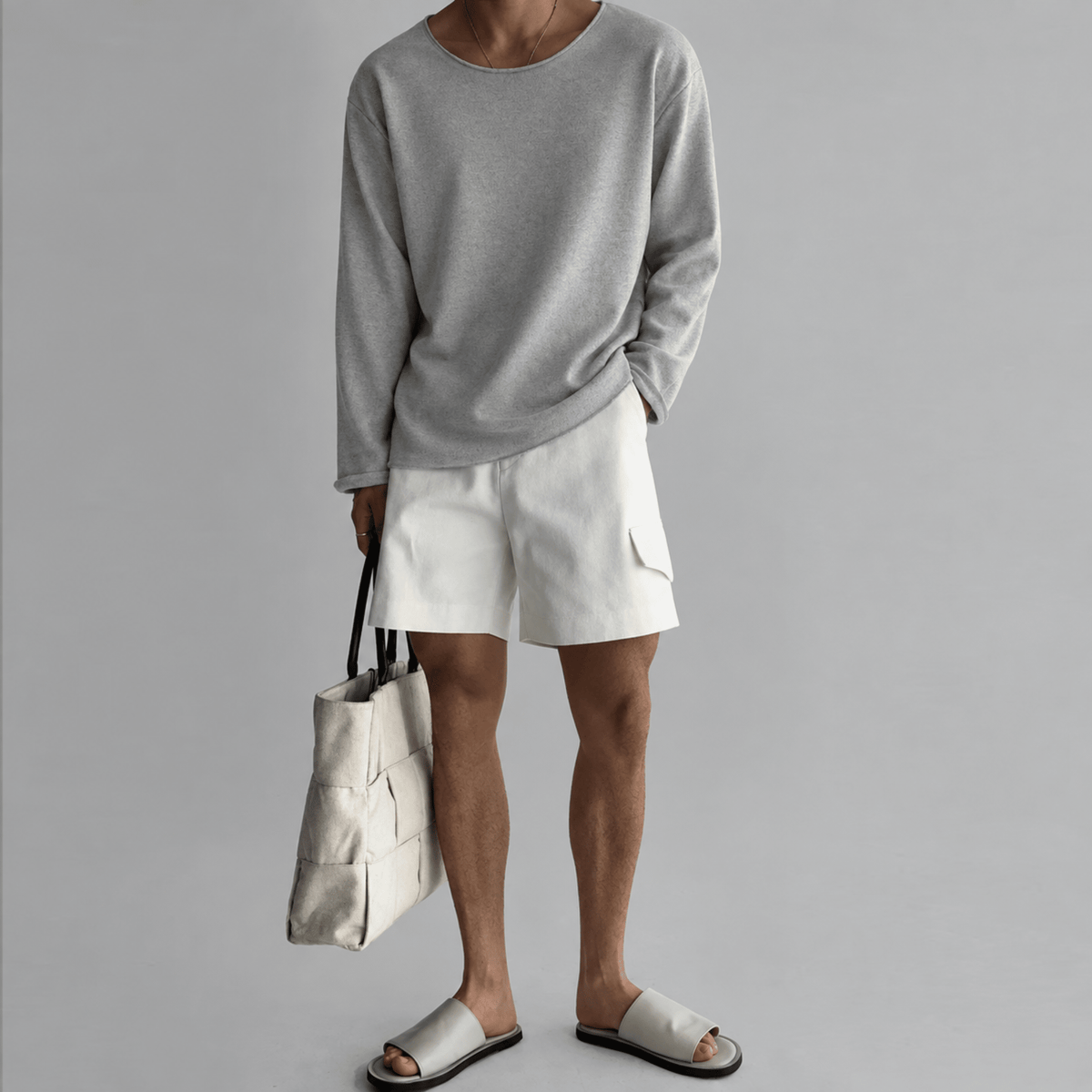 Tom - Men's Relaxed Fit Textured Knit Long Sleeve Shirt - Shirts - Grey - Davies & Cooper
