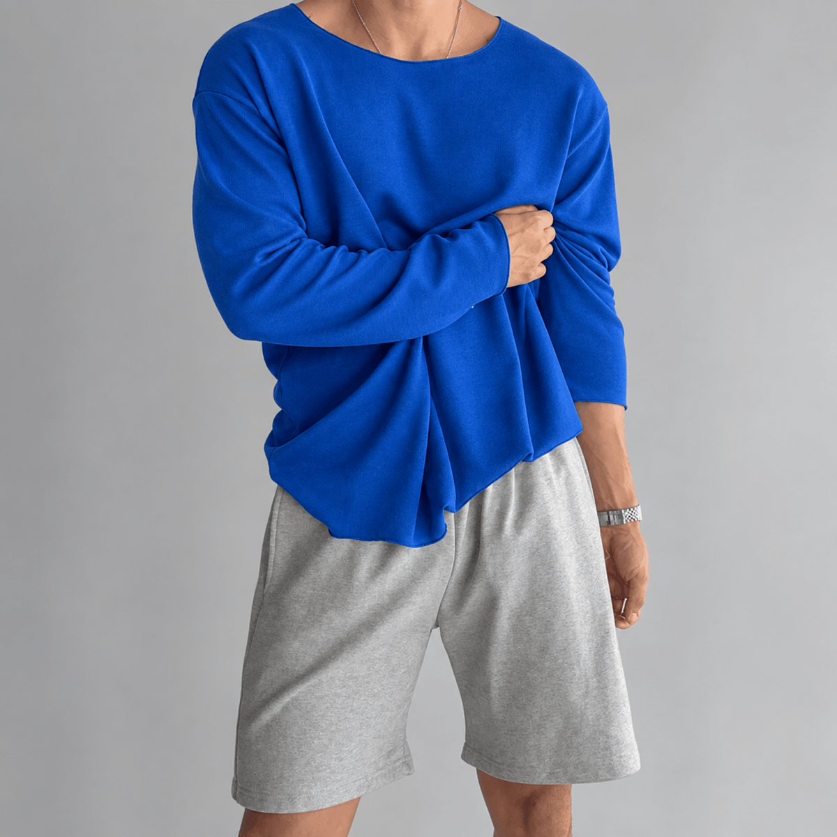 Tom - Men's Relaxed Fit Textured Knit Long Sleeve Shirt - Shirts - Blue - Davies & Cooper