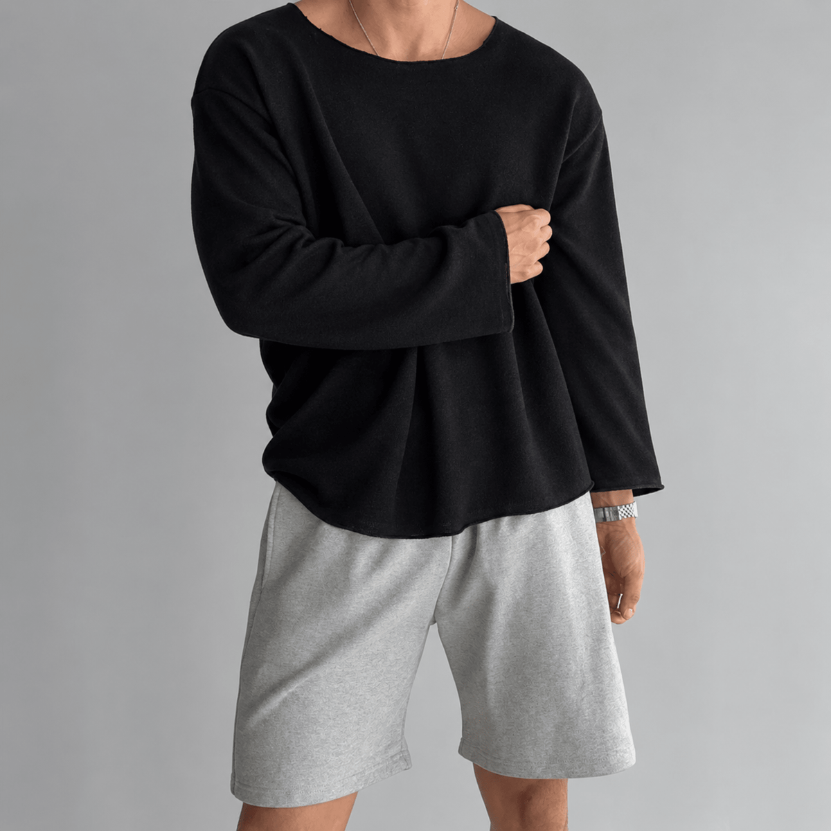 Tom - Men's Relaxed Fit Textured Knit Long Sleeve Shirt - Shirts - Black - Davies & Cooper