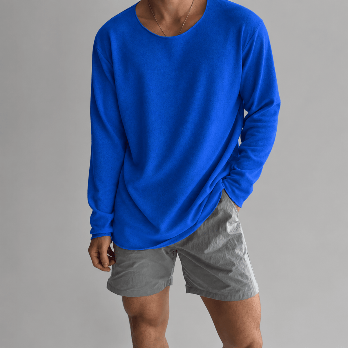 Tom - Men's Relaxed Fit Textured Knit Long Sleeve Shirt - Shirts - Blue - Davies & Cooper