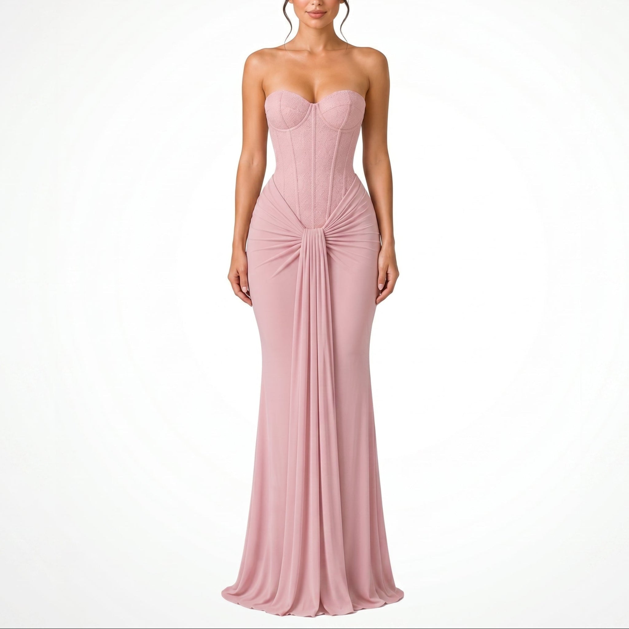 Victoria - Women's Evening Corset Draped Maxi Dress - Maxi Dress - Pink - Davies & Cooper