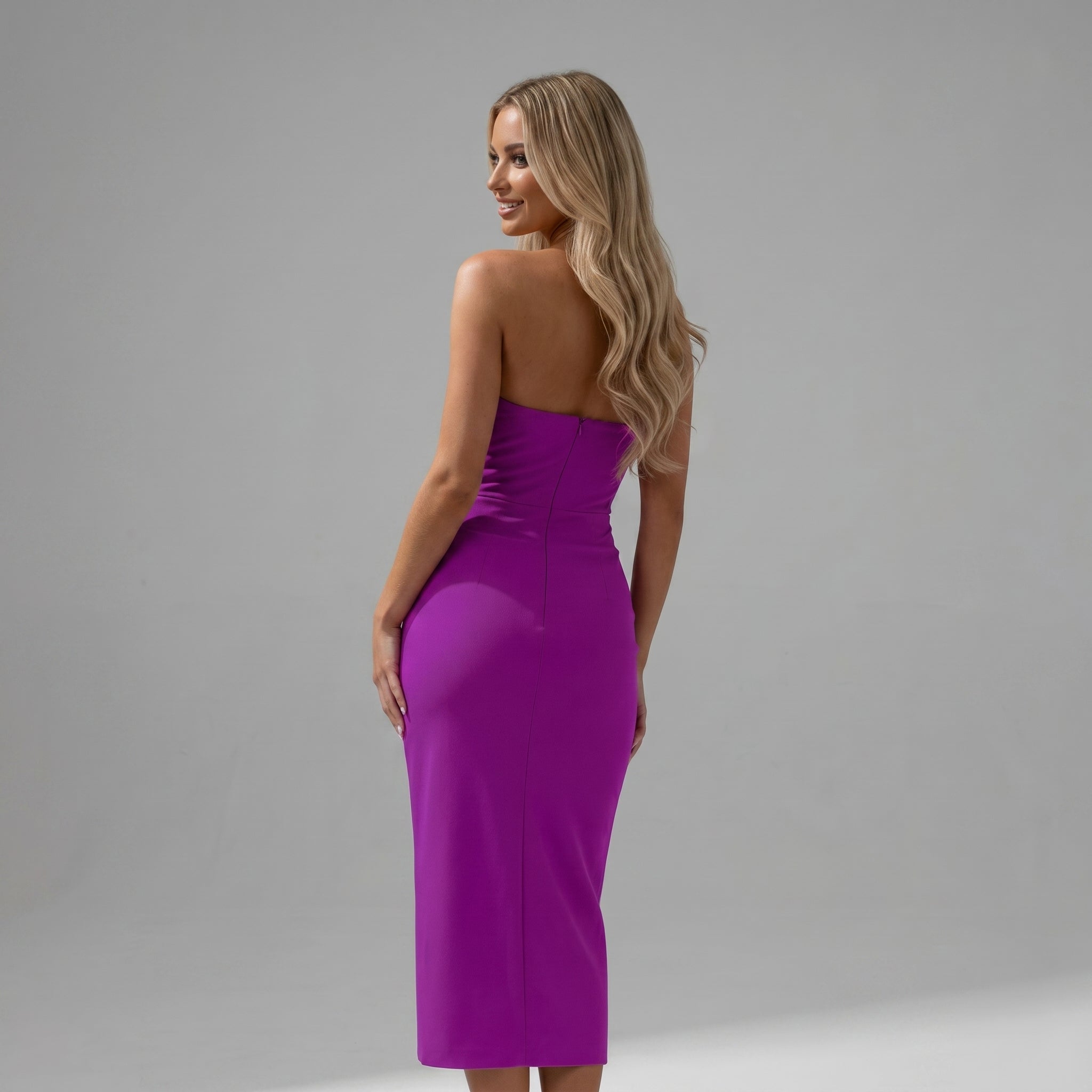 Vivienne - Women's Summer Ruched Midi Dress - Midi Dress - Purple - Davies & Cooper