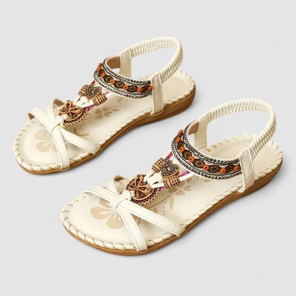 Freya - Women's Bohemian Beaded Flat Sandals with Elastic Ankle Strap