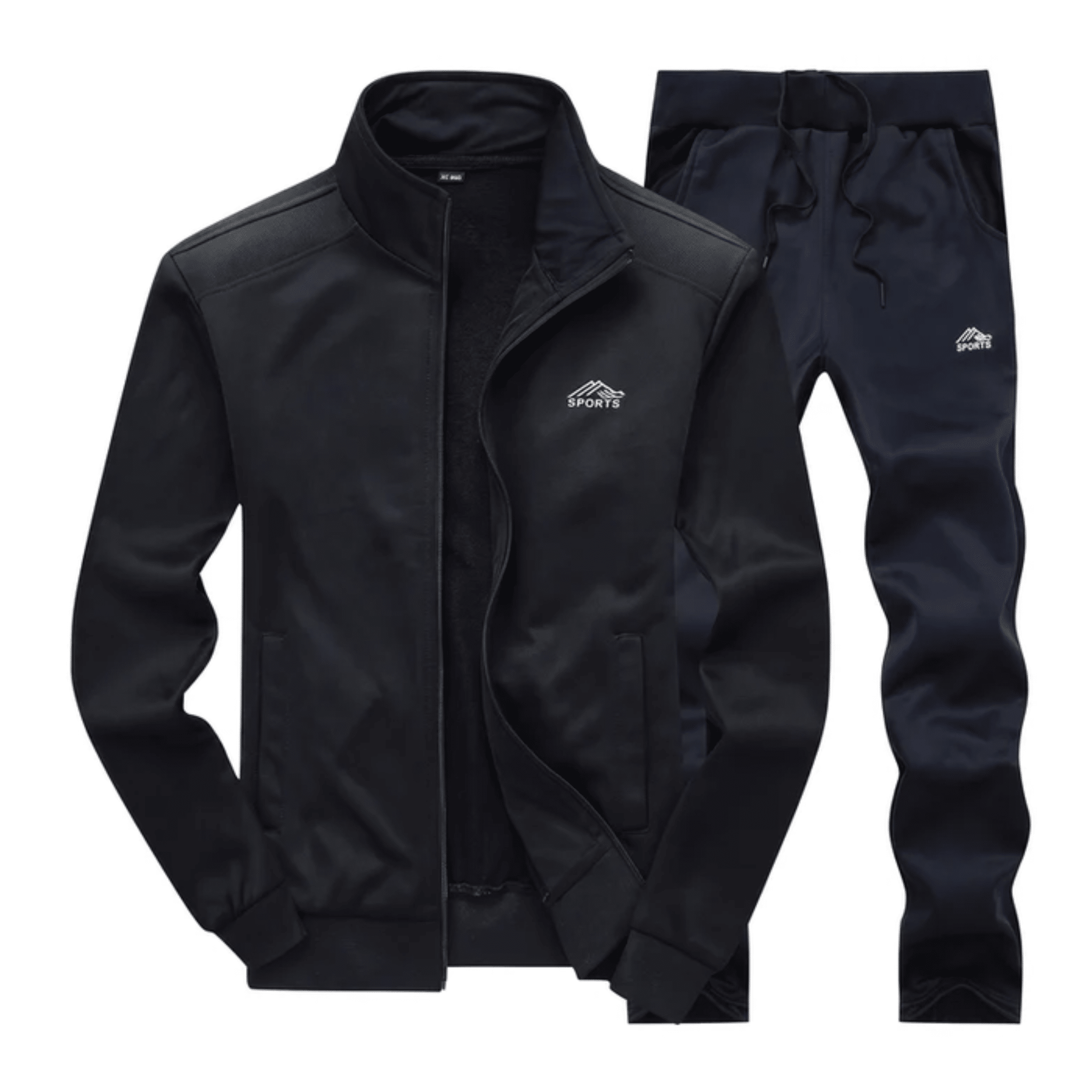 Wilhelm - Men's Stand Collar Zip-Through Tracksuit Set - Outfit Sets - Black - Davies & Cooper