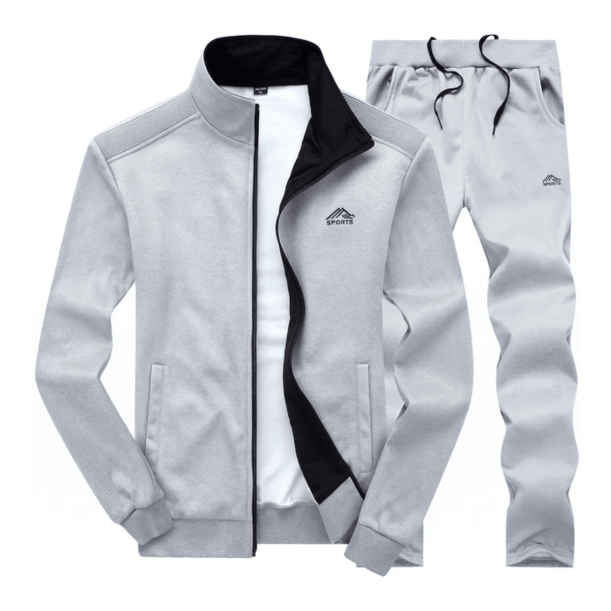 Wilhelm - Men's Stand Collar Zip-Through Tracksuit Set - Outfit Sets - Light Grey - Davies & Cooper