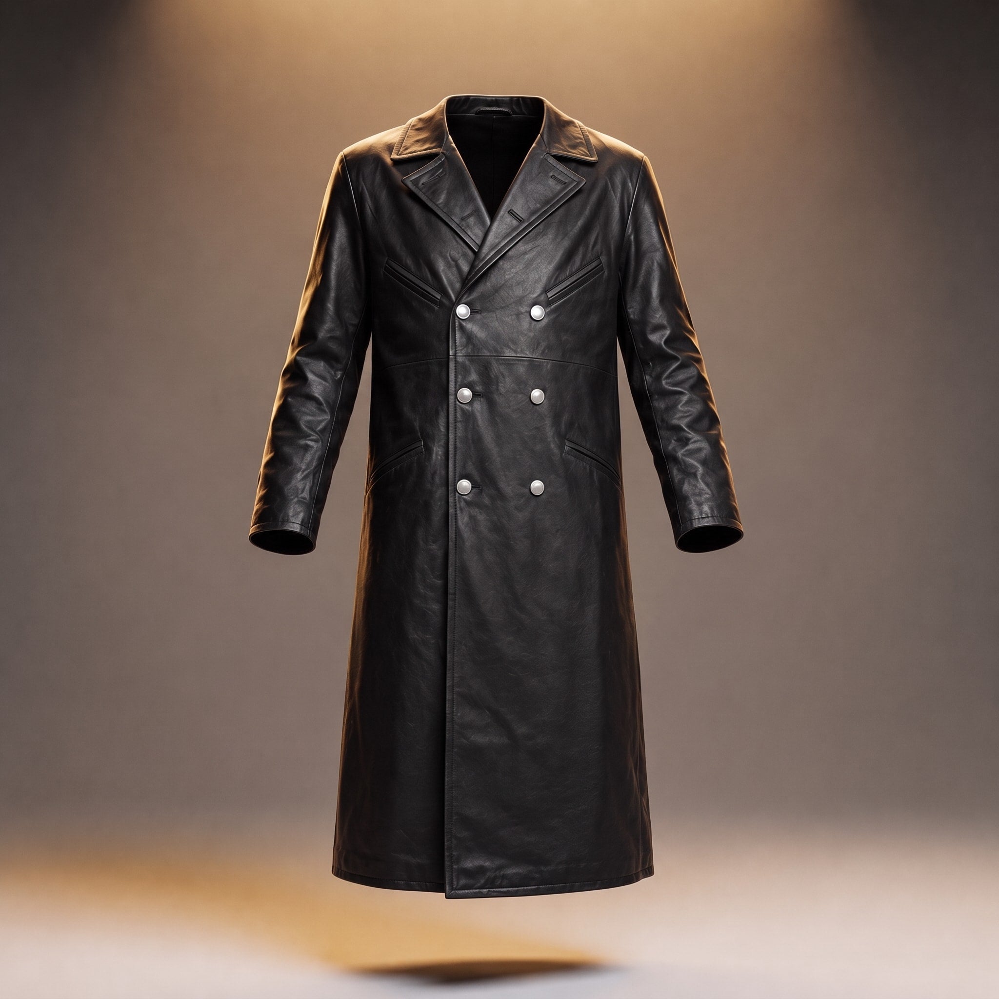 William - Men's Double-Breasted Longline Overcoat with Metal Buttons - Trench Coats - Black - Davies & Cooper