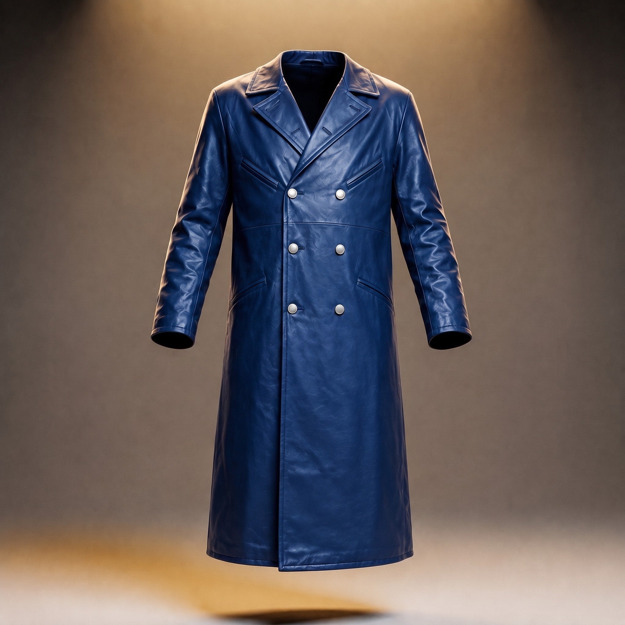 William - Men's Double-Breasted Longline Overcoat with Metal Buttons - Trench Coats - Blue - Davies & Cooper