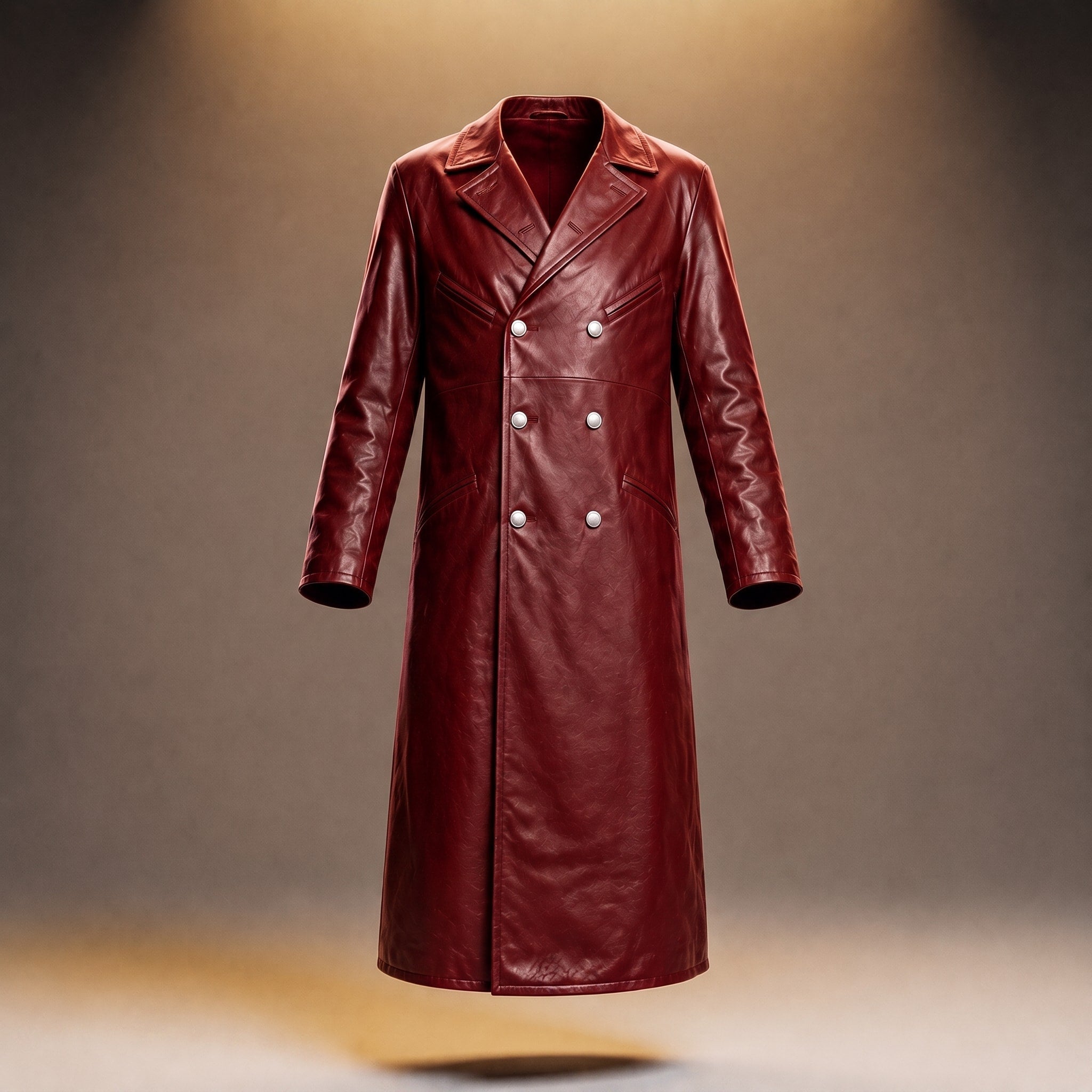 William - Men's Double-Breasted Longline Overcoat with Metal Buttons - Trench Coats - Red - Davies & Cooper