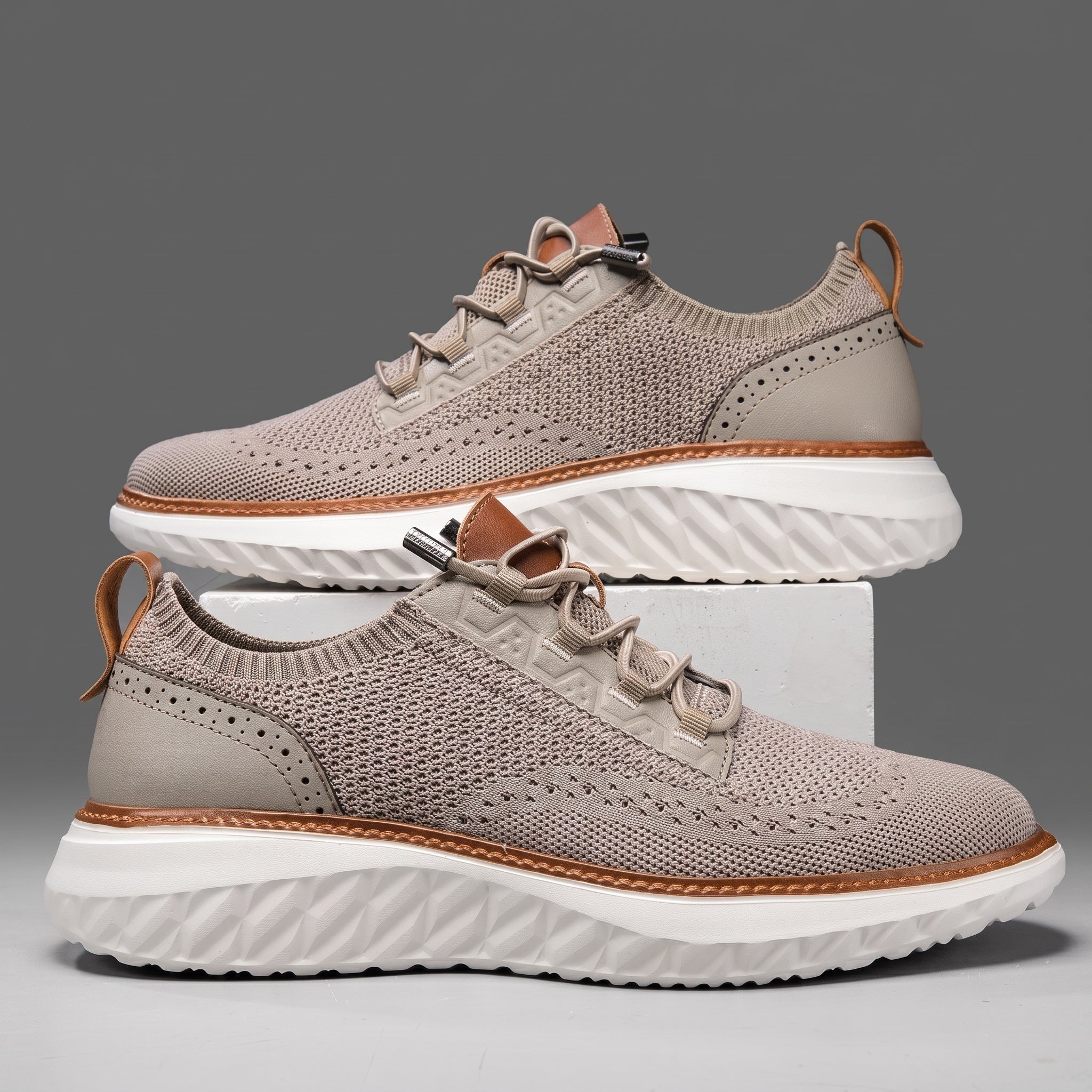 William - Men's Orthopaedic Lace-Up Cushioned Sole Trainers - Trainers - Beige - Davies & Cooper