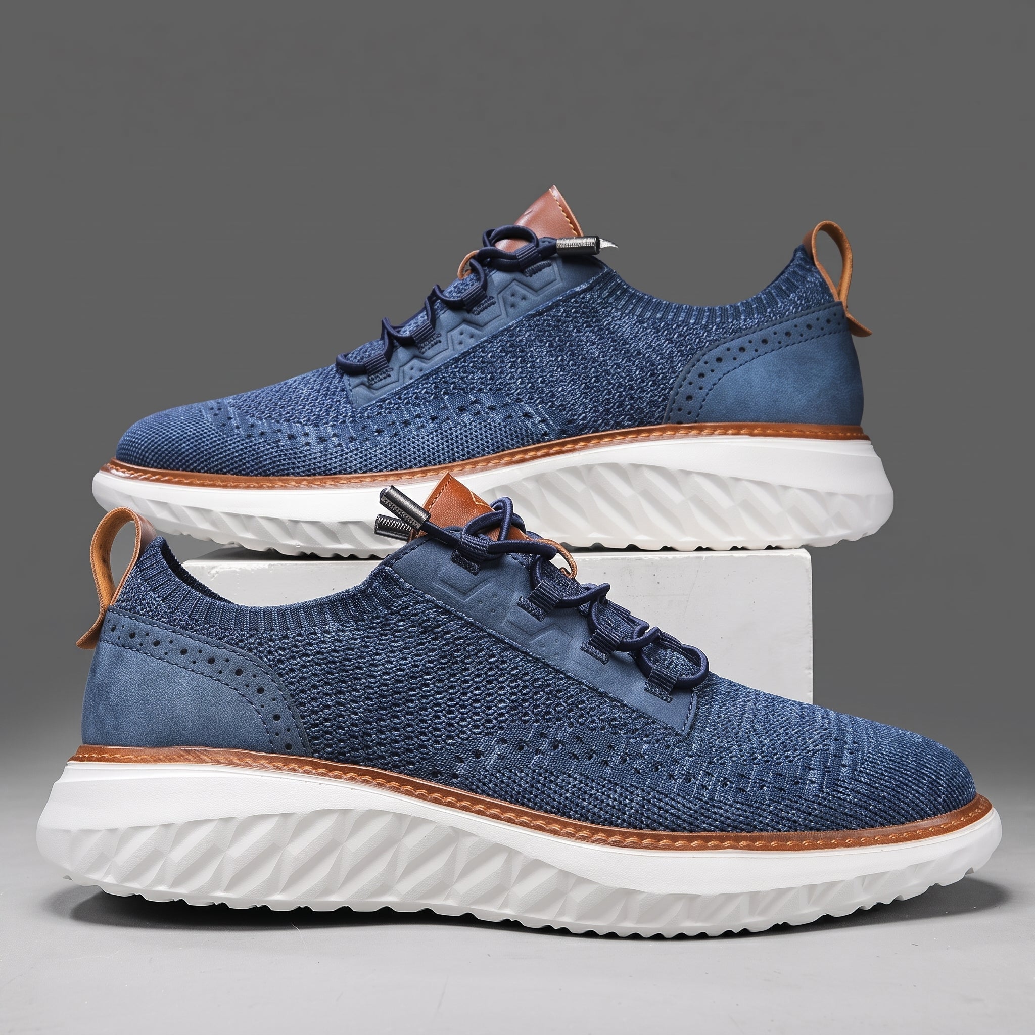 William - Men's Orthopaedic Lace-Up Cushioned Sole Trainers - Trainers - Blue - Davies & Cooper