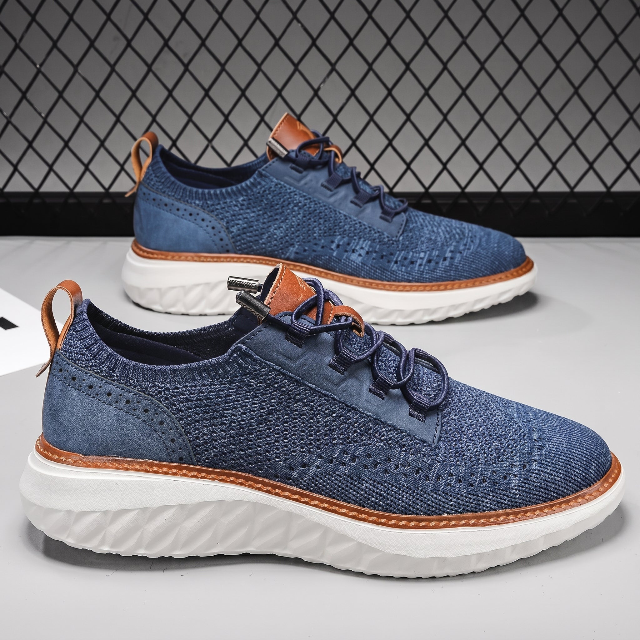William - Men's Orthopaedic Lace-Up Cushioned Sole Trainers - Trainers - Blue - Davies & Cooper