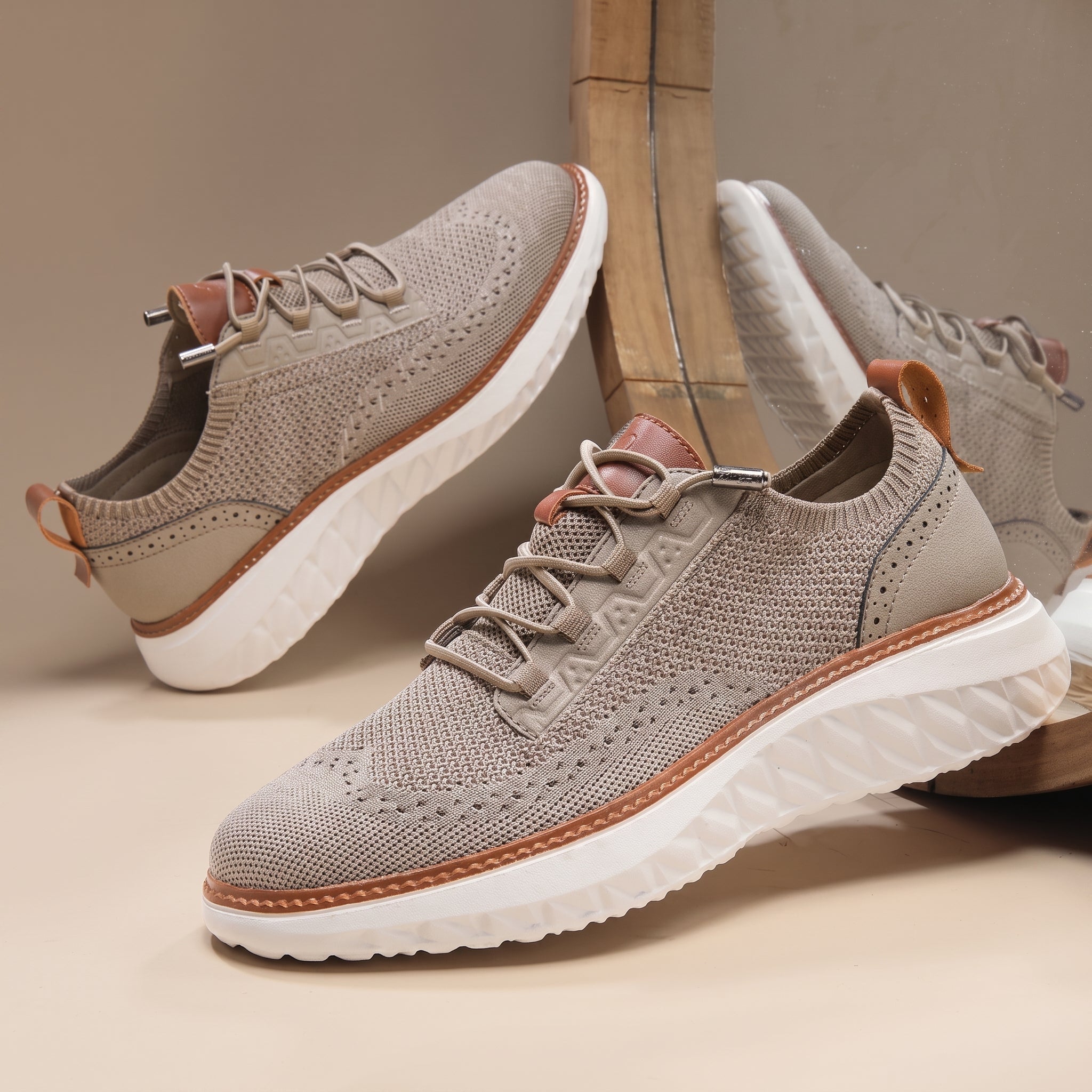 William - Men's Orthopaedic Lace-Up Cushioned Sole Trainers - Trainers - Beige - Davies & Cooper
