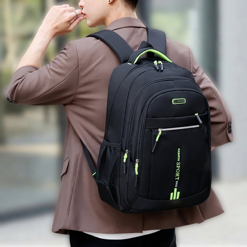 William - Men's Water-Resistant Backpack with Side Pockets - Backpacks - Green - Davies & Cooper