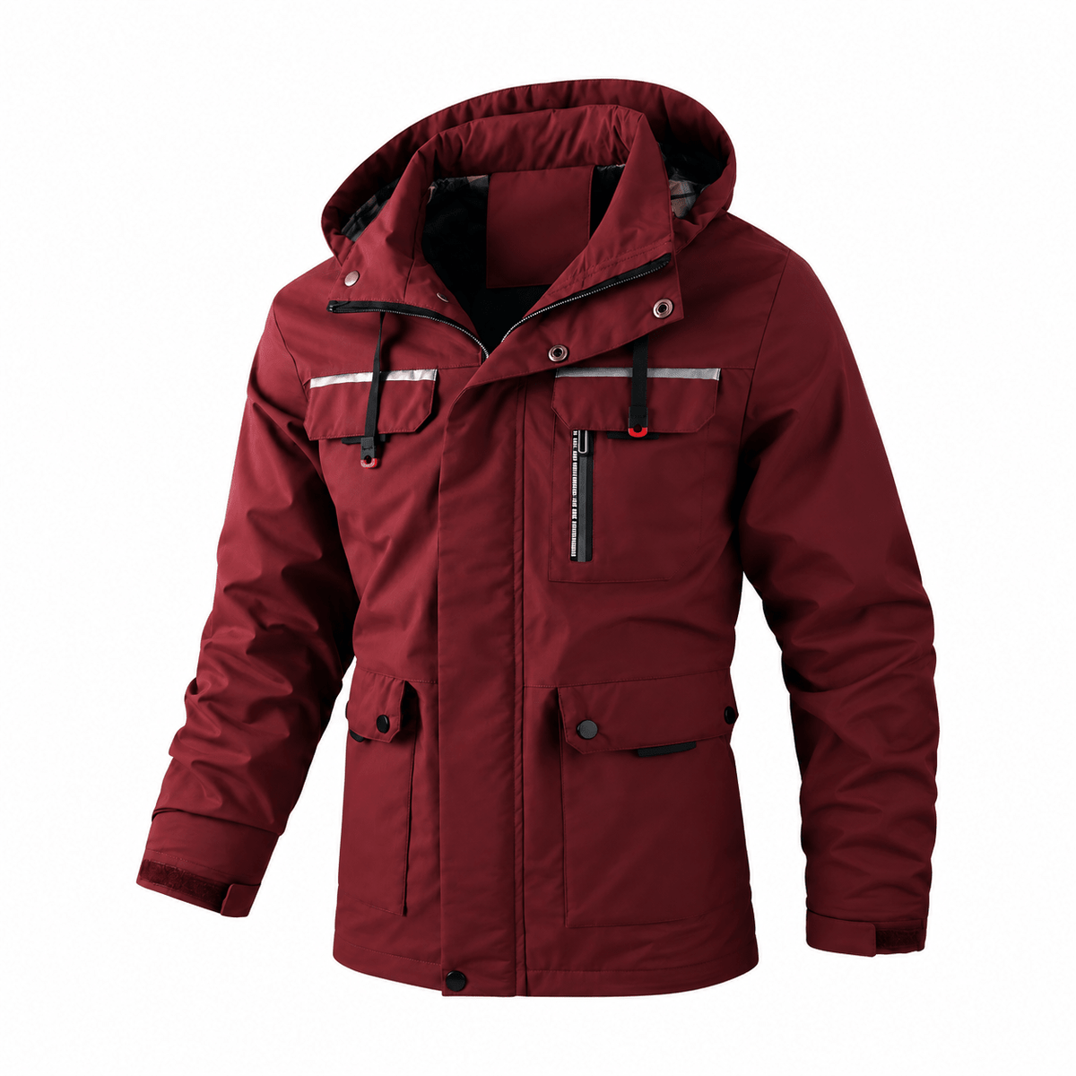 William - Men's Winter Hooded Parka Jacket with Multiple Zip Pockets - Parkas - Burgundy - Davies & Cooper
