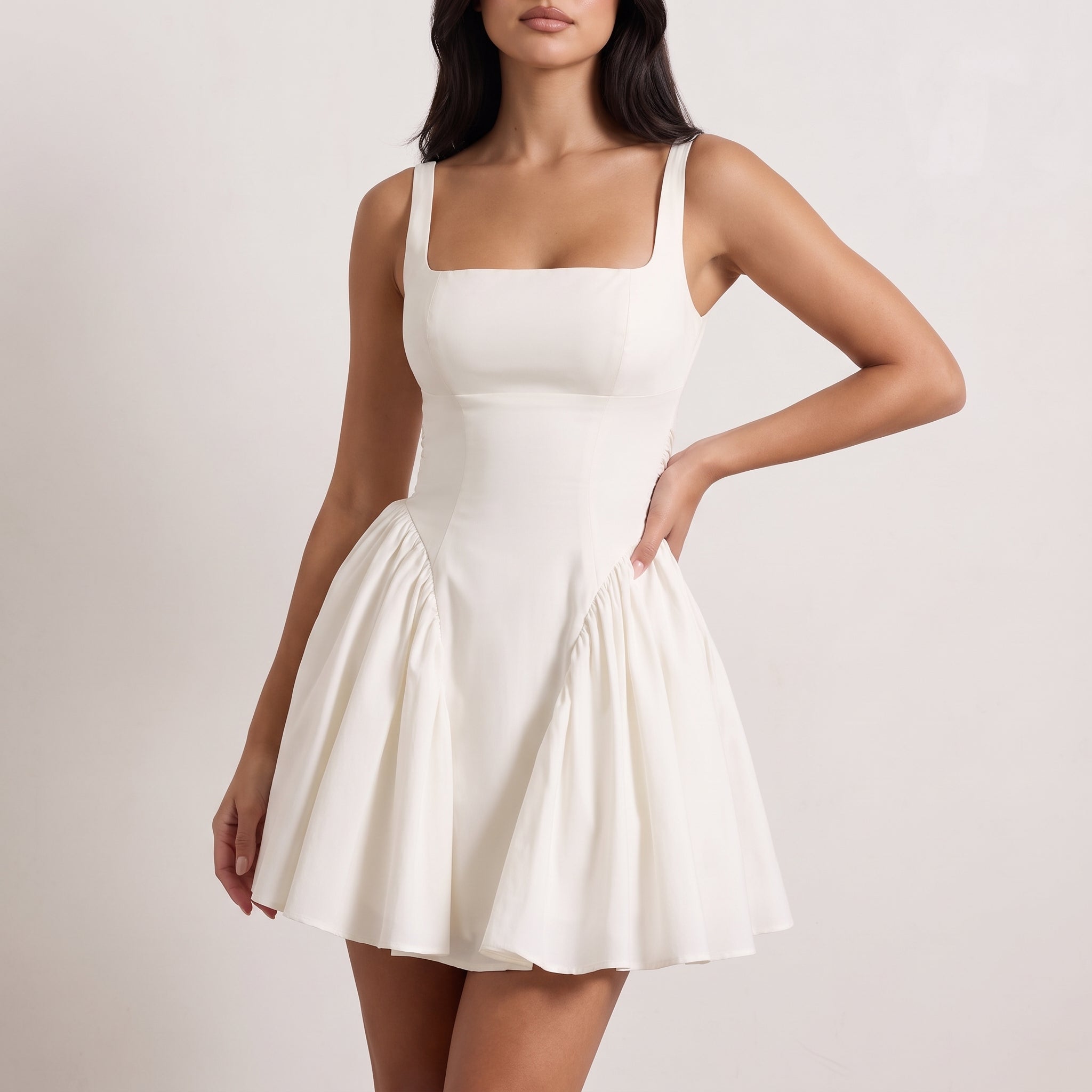 Women's Party Square Neck Blackless Mini Dress - Mini Dresses - Ivory - Davies & Cooper